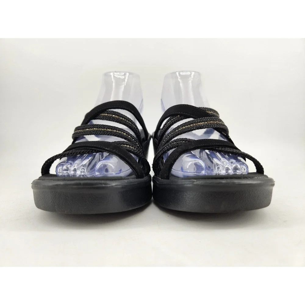 Skechers Cali Rumble On Classy Way Wedge Sandals Womens 7 Black Strappy Shimmer